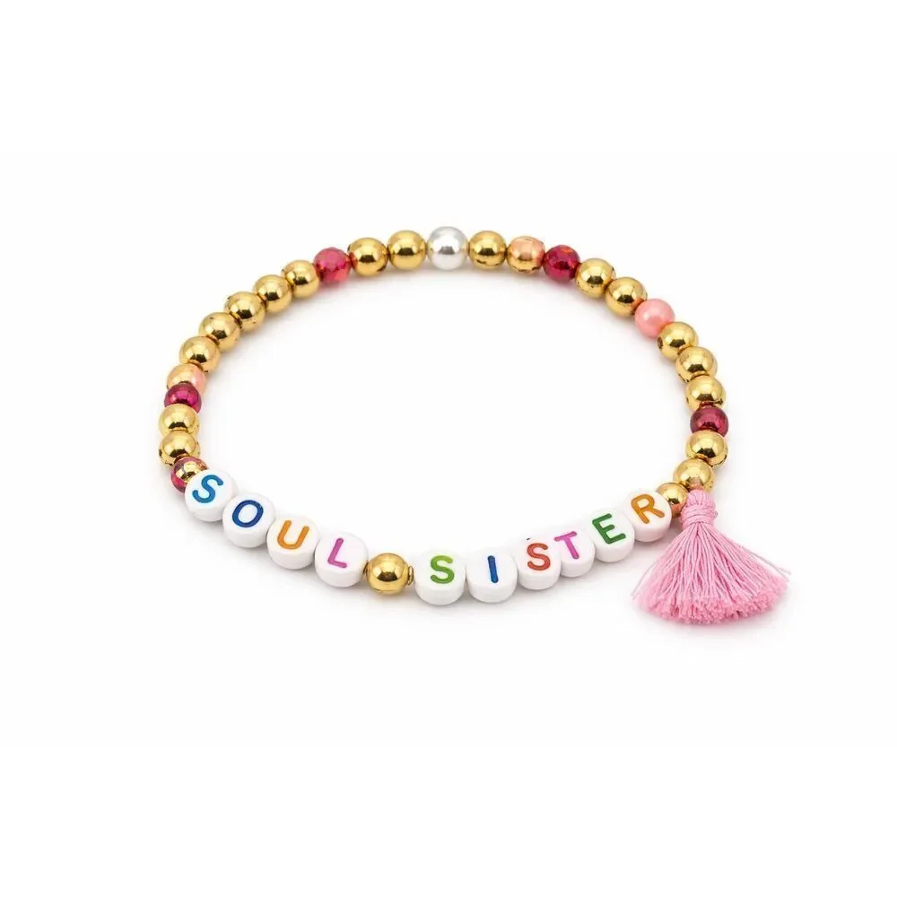 Soul Sister Beaded Friendship Bracelet Gold Tone Tassel Women Girls Gift New